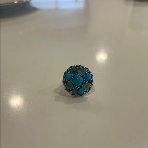 Sterling silver opal and turquoise round ring